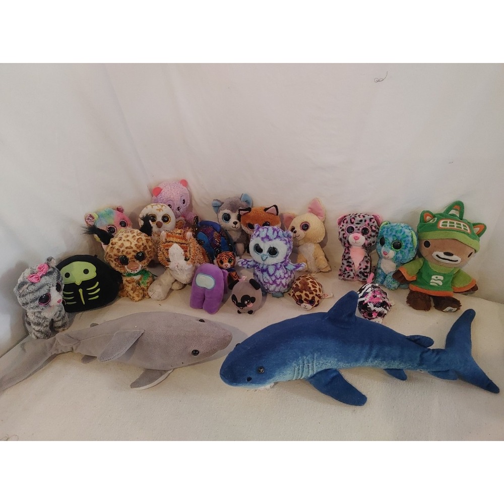 Plushy Plushies Lot TY‎ Beanie Boo White Shark Blue Shark